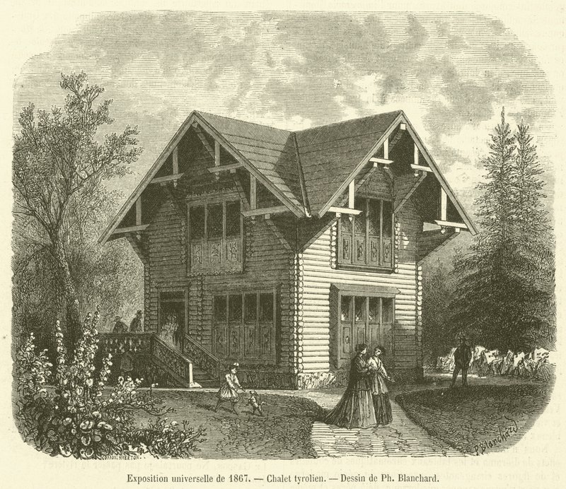 Universal Exposition of 1867, Tyrolean Chalet (engraving) by French School