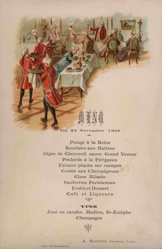 French menu for a dinner by French School