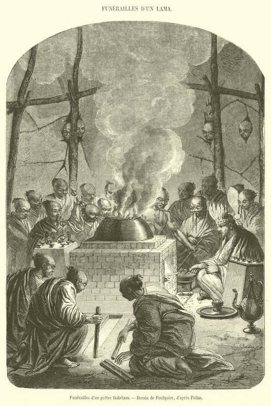 Funeral of a Tibetan Priest (engraving) by French School