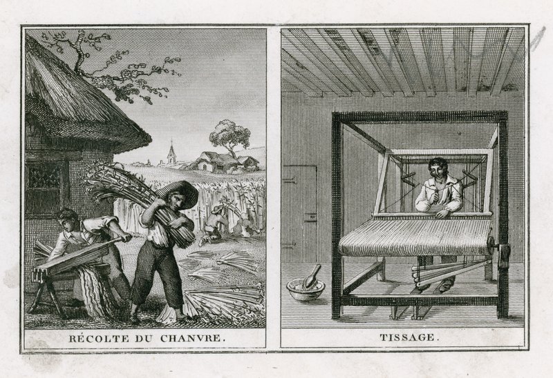 Harvesting hemp and weaving hemp by French School