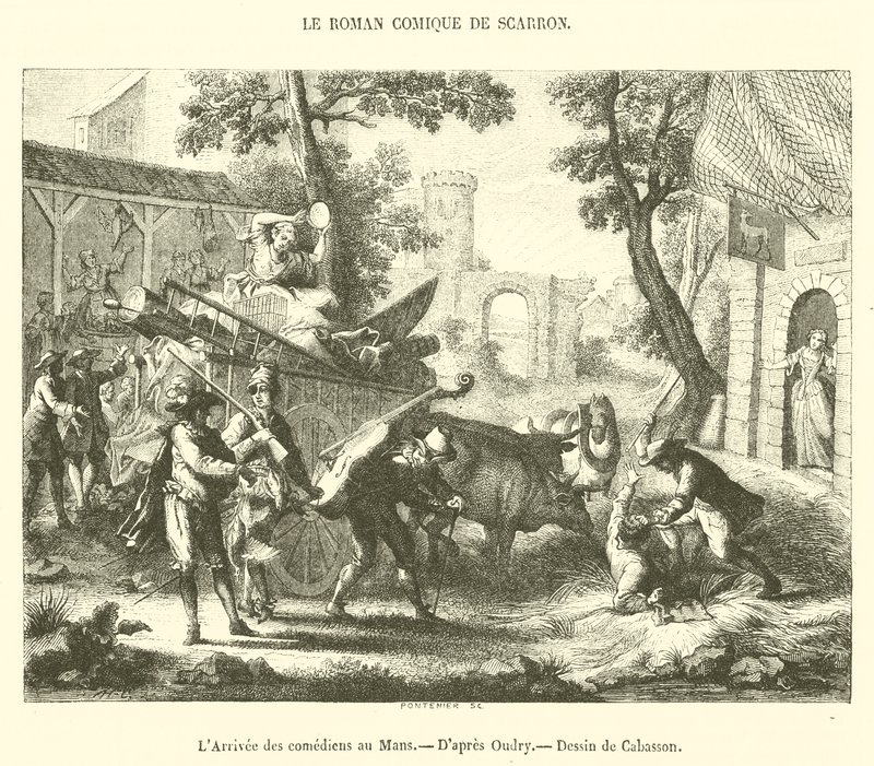 The Arrival of the Comedians at Le Mans (engraving) by French School