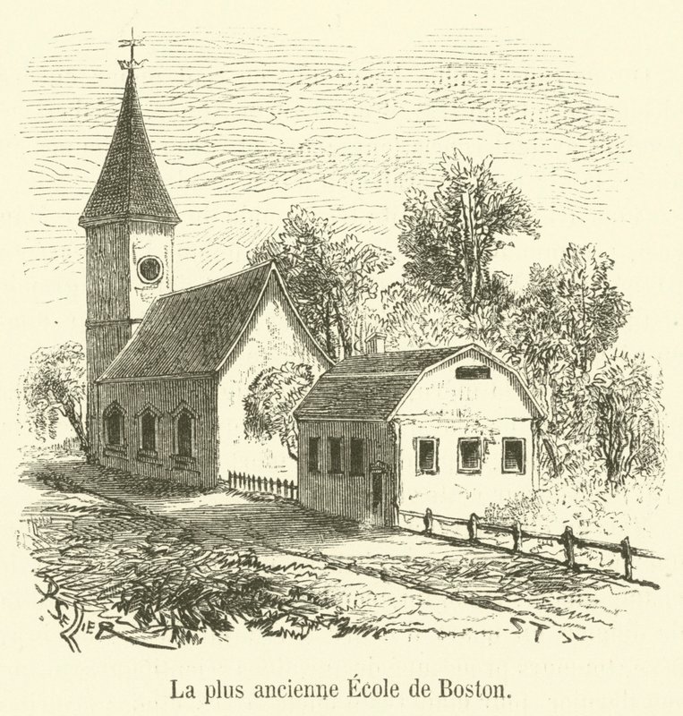 The Oldest School in Boston (engraving) by French School