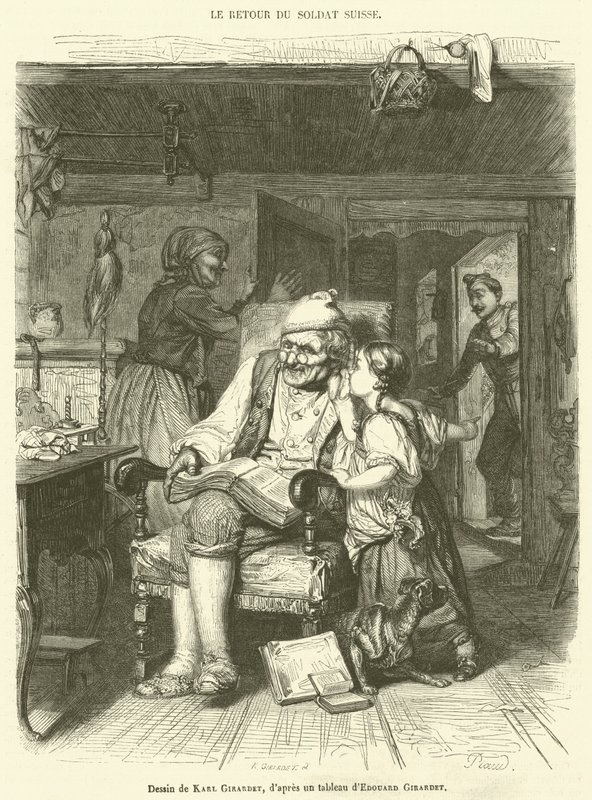 The Return of the Swiss Soldier (engraving) by French School