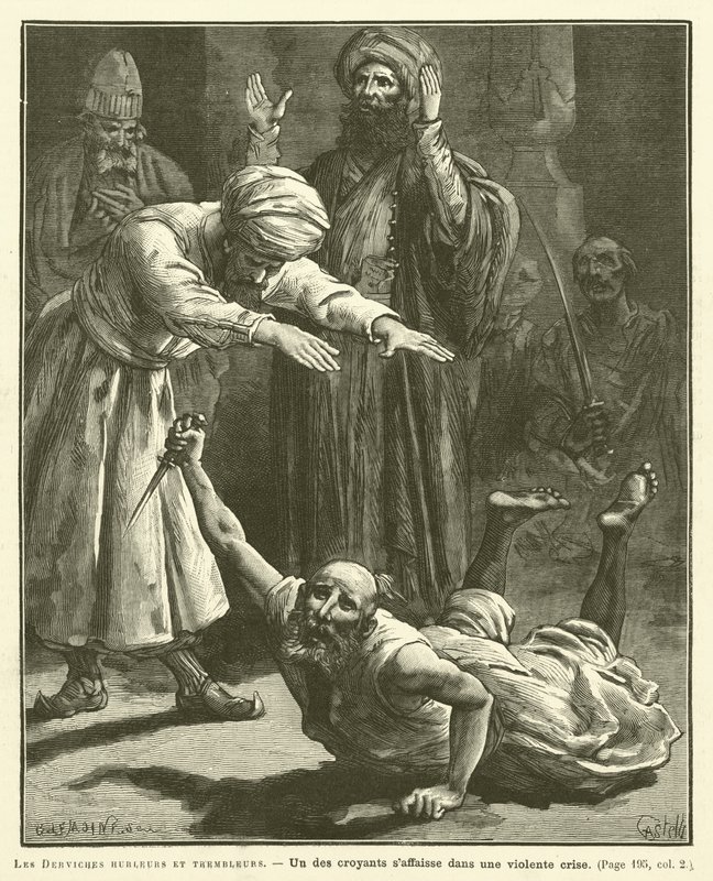 The Howling and Trembling Dervishes (engraving) by French School