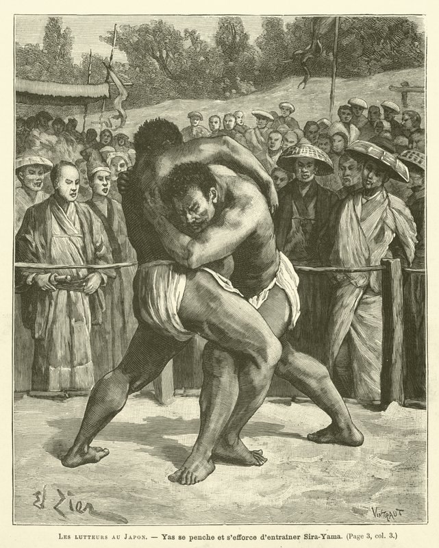 The Wrestlers in Japan (engraving) by French School