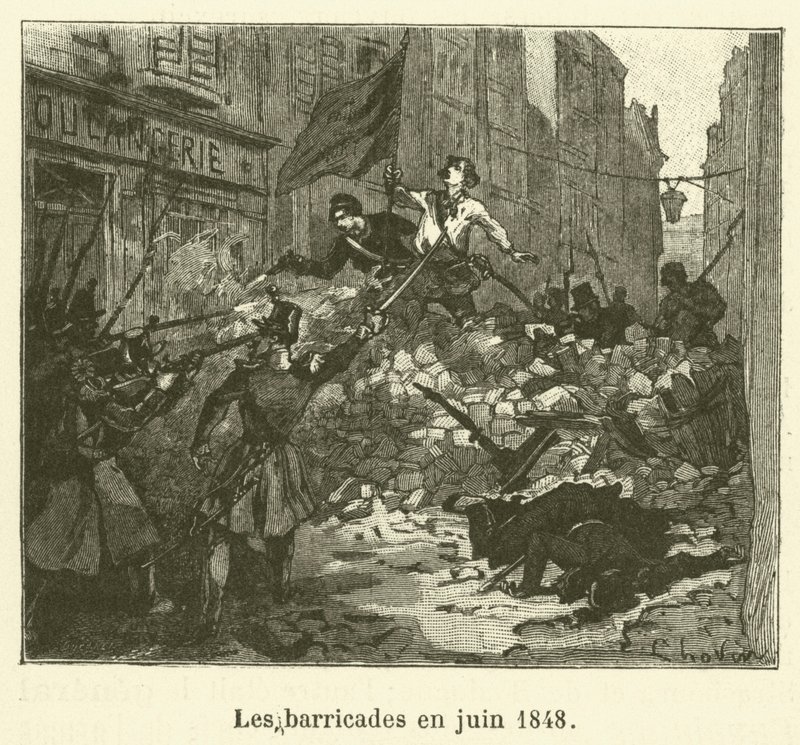 The Barricades in June 1848 (engraving) by French School