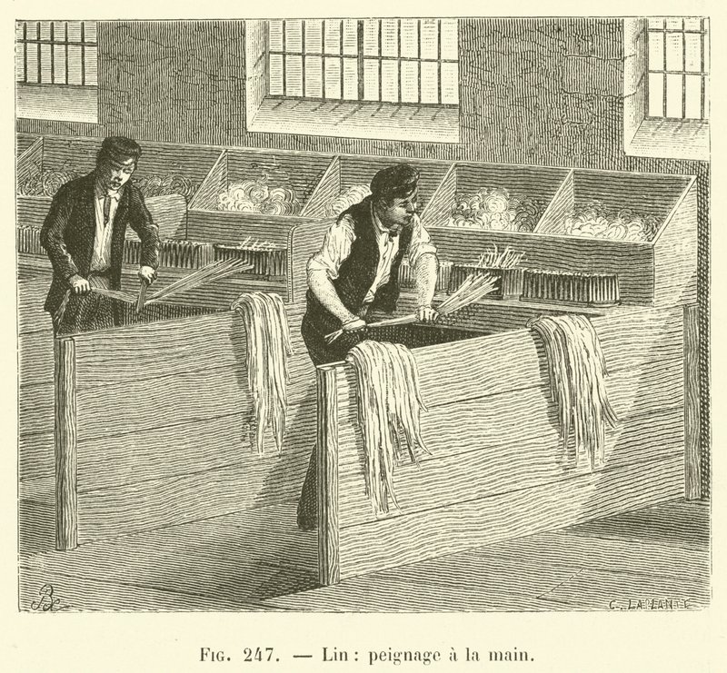 Flax, Hand Combing (engraving) by French School
