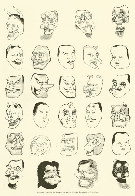 Japanese Masks (engraving) by French School