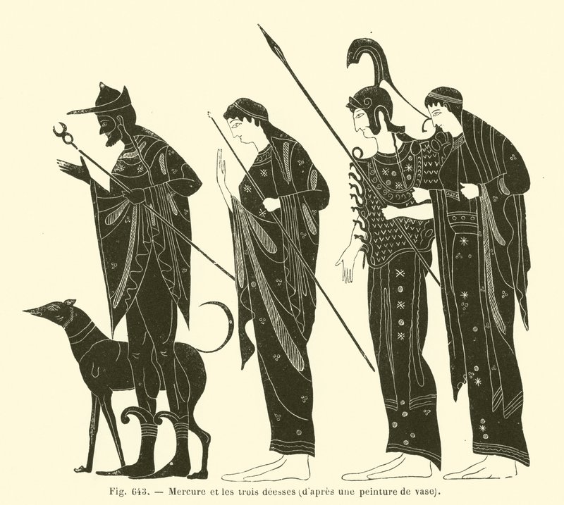 Mercury and the Three Goddesses (engraving) by French School