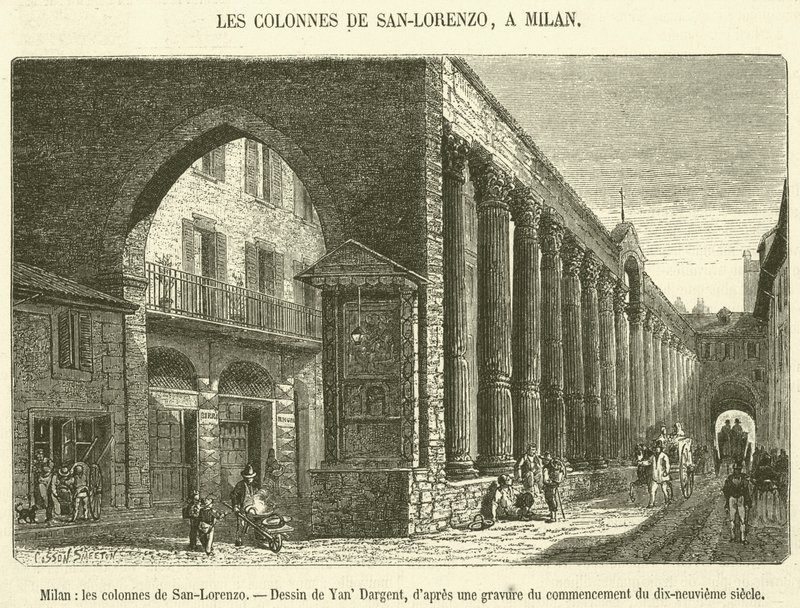 Milan, the Columns of San Lorenzo (engraving) by French School