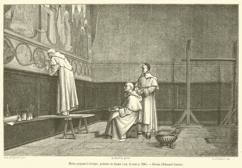 Monk Painting a Fresco (engraving) by French School