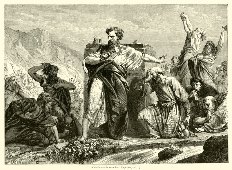 Moses Breaking the Golden Calf by French School