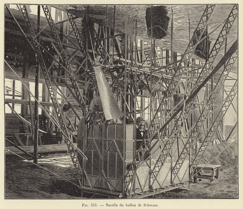 Basket of the Schwarz Balloon (engraving) by French School