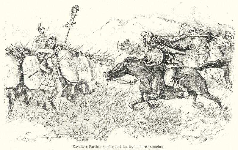 Parthian Cavalry Attacking Roman Legionaries by French School