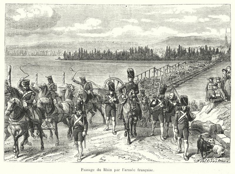 Crossing of the Rhine by the French Army (engraving) by French School