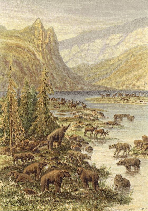 Landscape of Europe in the Tertiary period by French School