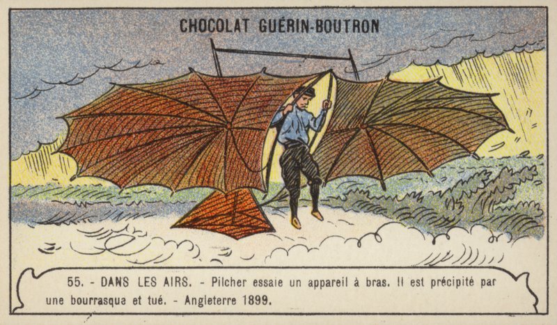 Pilcher testing a glider, England by French School