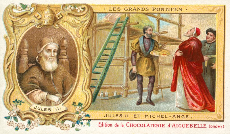 Pope Julius II with Michelangelo by French School