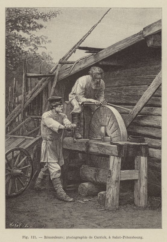 Grinders (engraving) by French School