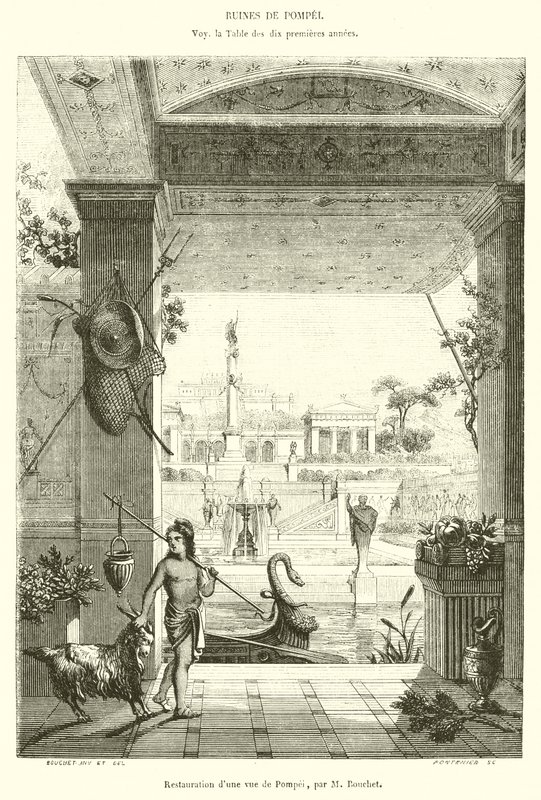 Restoration of a View of Pompeii (engraving) by French School
