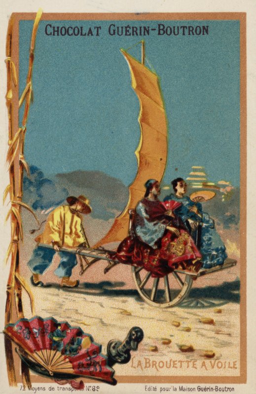 Sail-powered wheelbarrow by French School