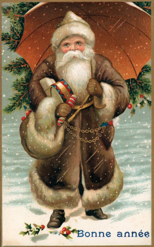 Santa Claus with an umbrella by French School