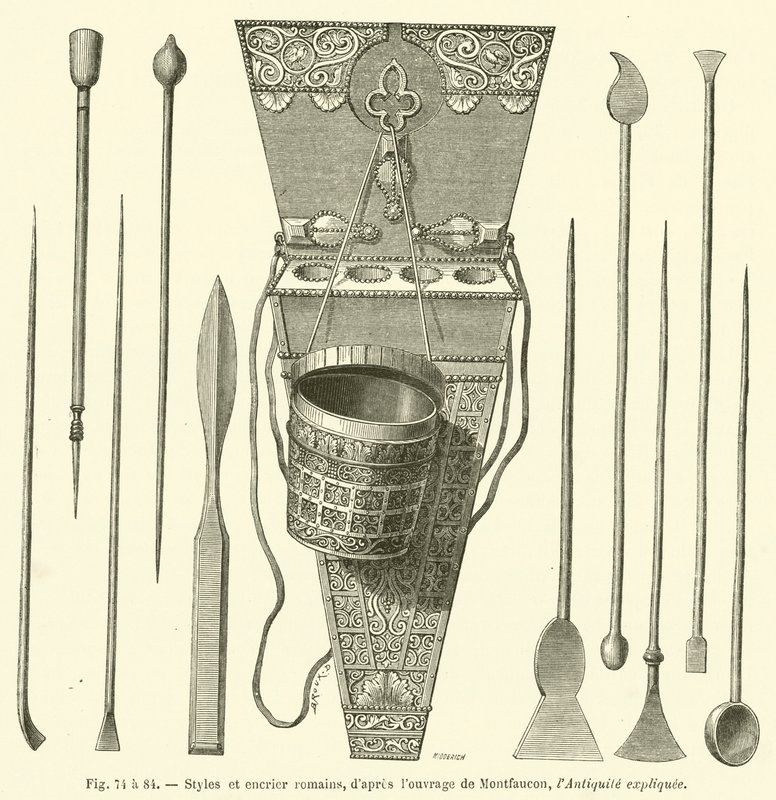 Roman Styles and Inkwell (engraving) by French School