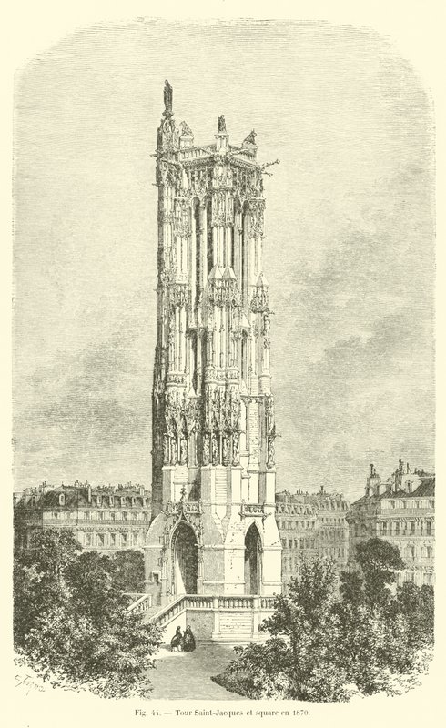 Saint-Jacques Tower and square in 1870 by French School