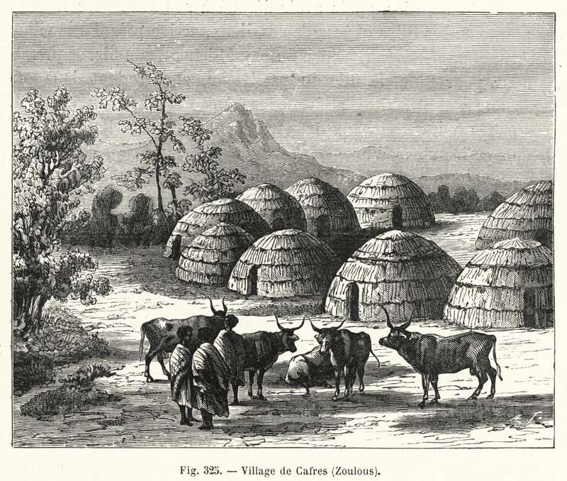 Village of Kaffirs, Zulus by French School