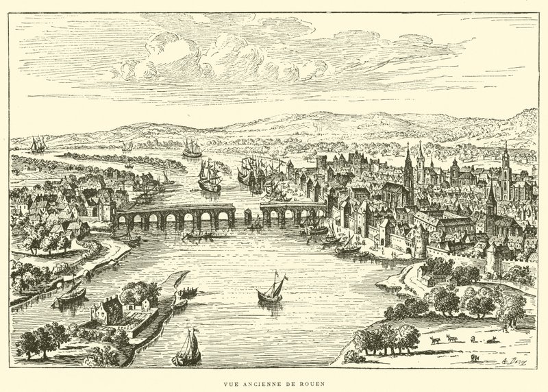 Ancient View of Rouen (engraving) by French School
