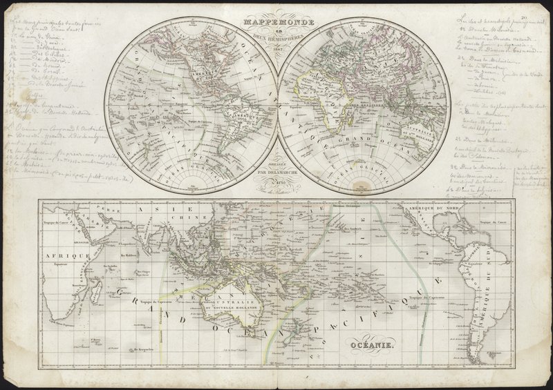 World Map in Two Hemispheres by French School