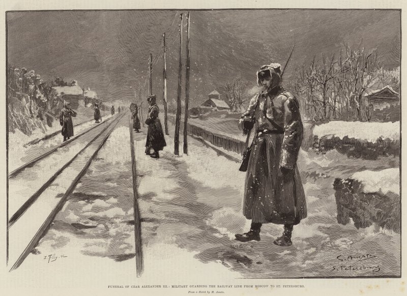 Funeral of Czar Alexander III, Military guarding the Railway Line from Moscow to St Petersburg by G.S. Amato