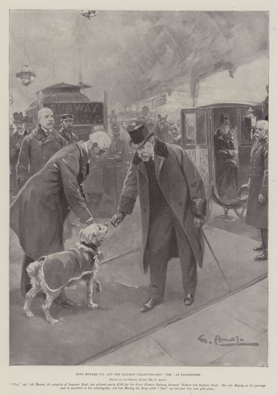 King Edward VII and the Railway Collecting-Dog Tim at Paddington by G.S. Amato