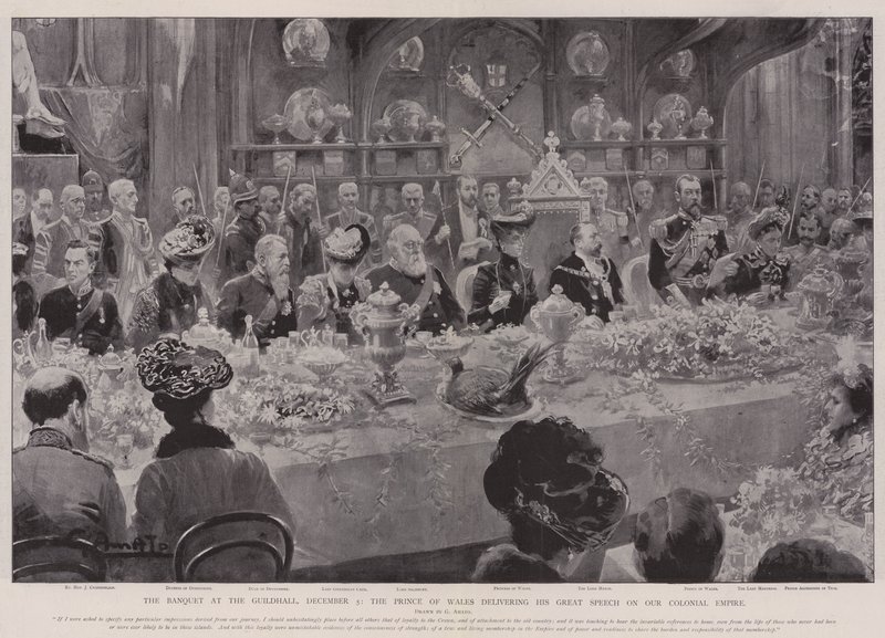 The Banquet at the Guildhall, 5 December, the Prince of Wales delivering his Great Speech on our Colonial Empire by G.S. Amato