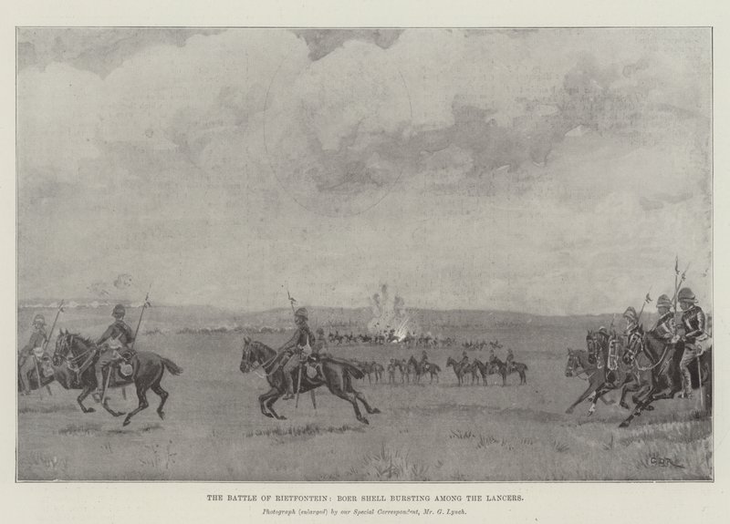 The Battle of Rietfontein, Boer Shell bursting among the Lancers by George Derville Rowlandson