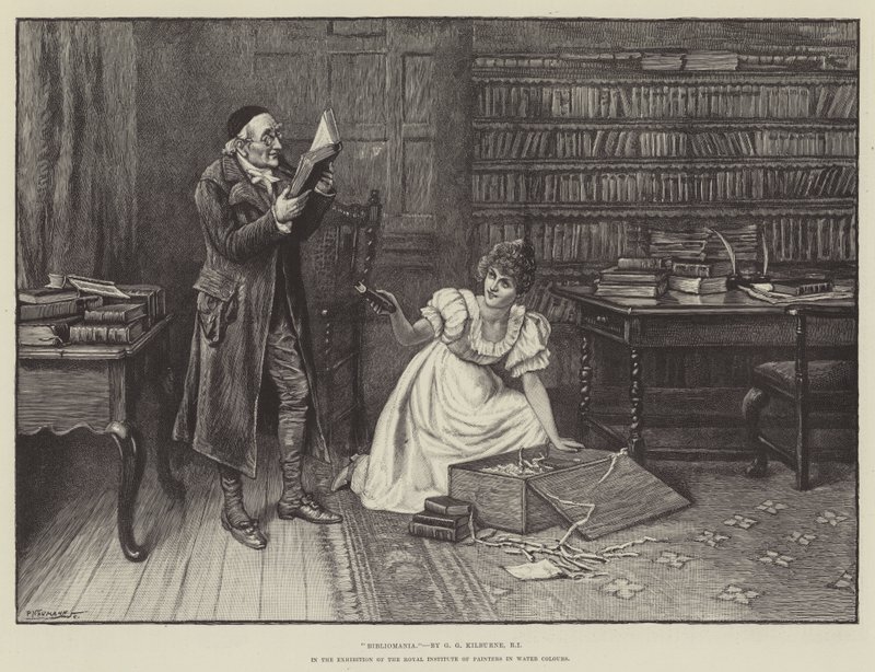 Bibliomania, in the Exhibition of the Royal Institute of Painters in Water Colours by George Goodwin Kilburne