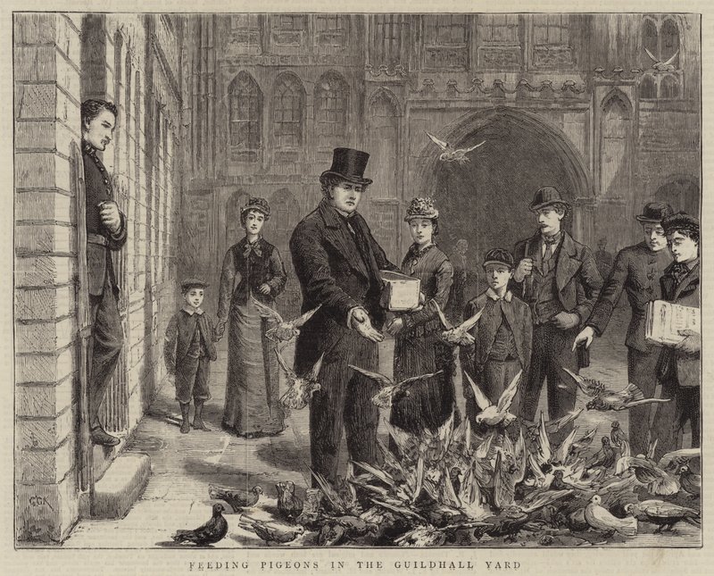 Feeding Pigeons in the Guildhall Yard by George Goodwin Kilburne