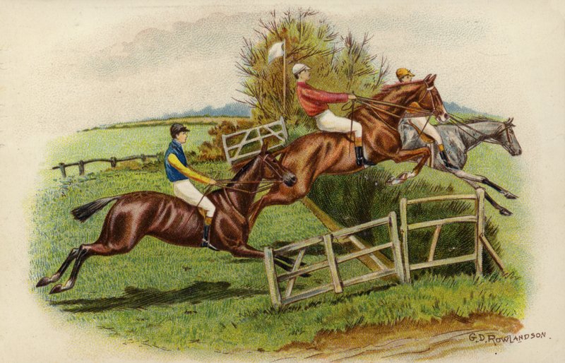 Racehorses Leaping a Hurdle by George Derville Rowlandson