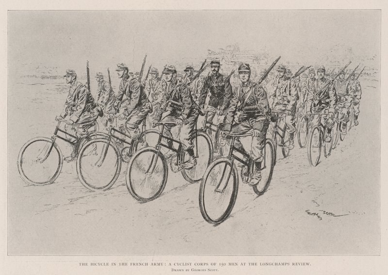 The Bicycle in the French Army, a Cyclist Corps of 150 Men at the Longchamps Review by Georges Bertin Scott