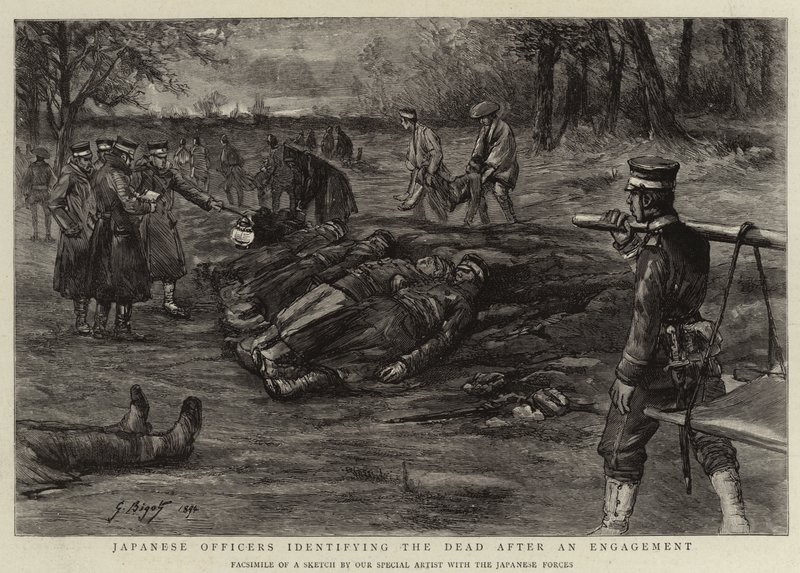 Japanese Officers Identifying the Dead after an Engagement by Georges Ferdinand Bigot
