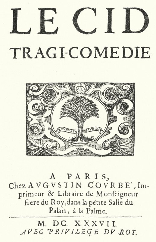 The Title Page from the First Edition of Le Cid by French Playwright Pierre Corneille, Published in 1637 by German School