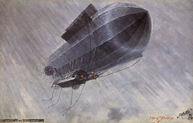 Airship in a Snowstorm by German School