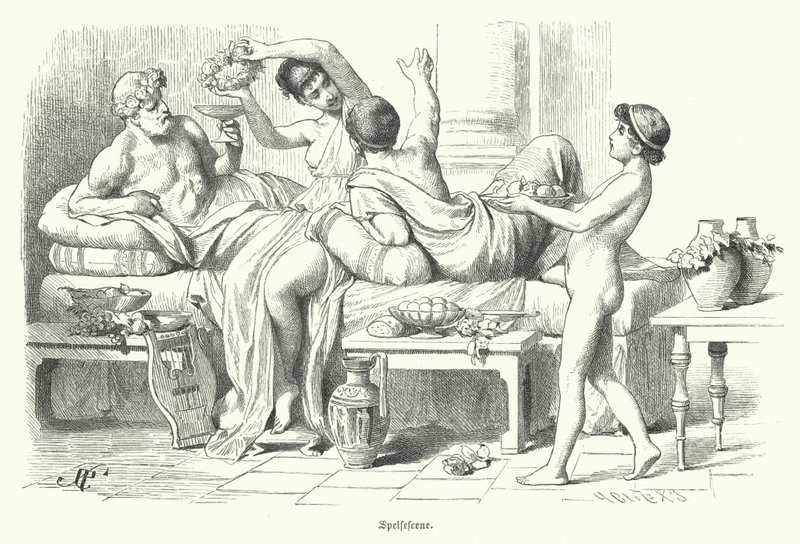 Ancient Greeks feasting by German School