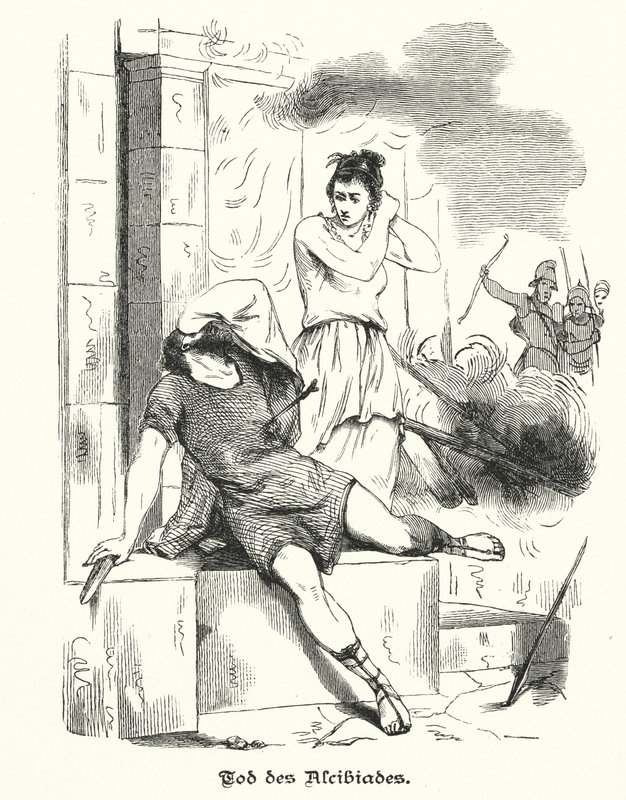 Death of Alcibiades, 404 BC (engraving) by German School