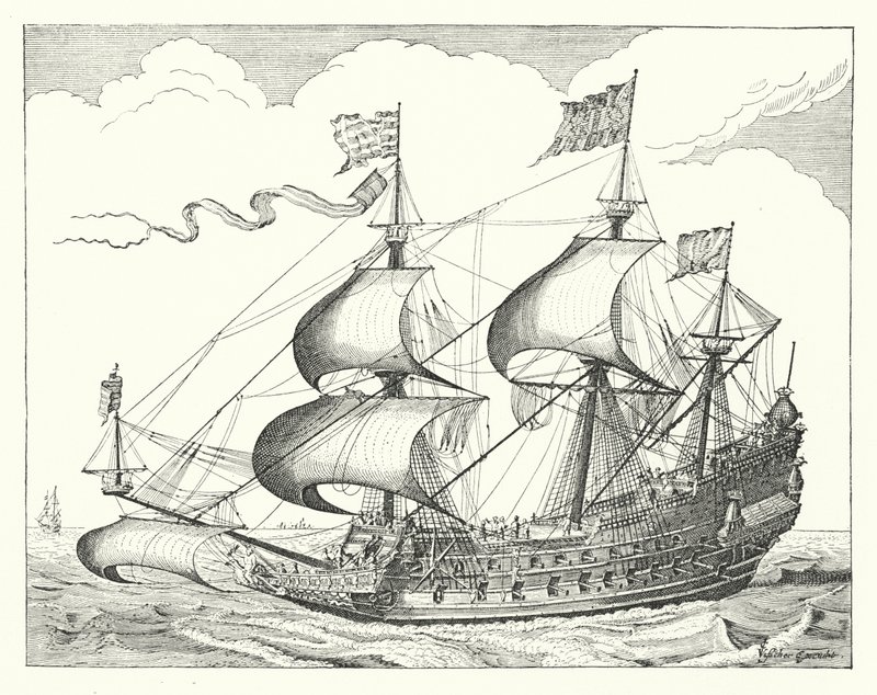 Dutch Warship of the 17th Century by German School