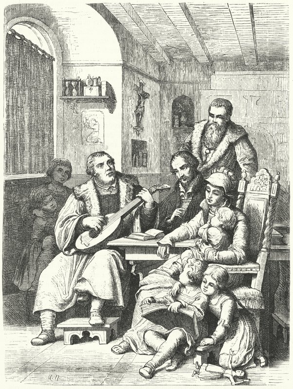 Martin Luther at home with his family by German School
