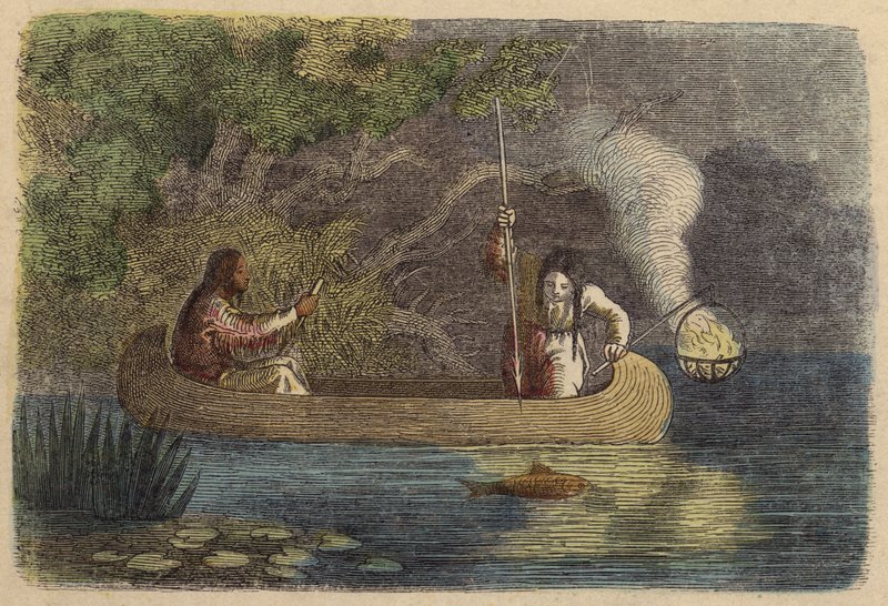Native Americans Fishing at Night (Coloured Engraving) by German School