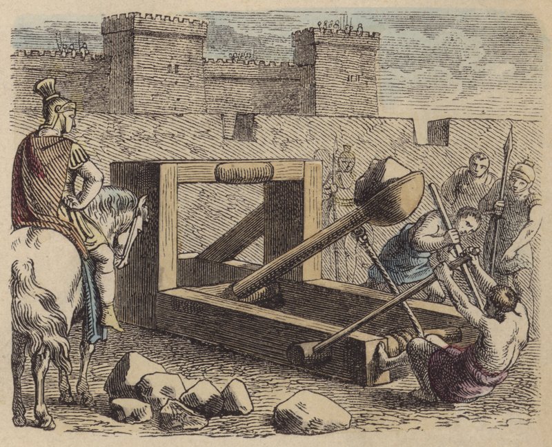 Roman Siege Catapult (Coloured Engraving) by German School