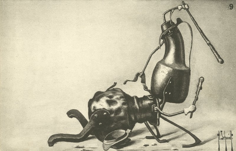 Two Jugs Fighting a Duel by German School