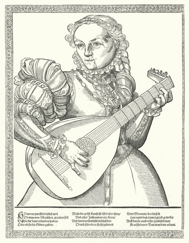 Woman Playing a Lute by German School